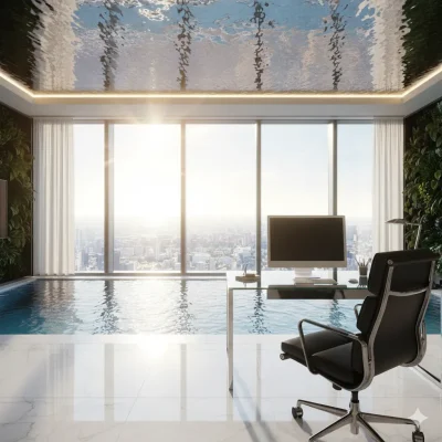 Sự kết hợp đẳng cấp giữa ghế tựa giám đốc và không gian hồ bơi nghỉ dưỡng